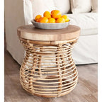 Rattan Cage Side Table With Solid Wood Top by 