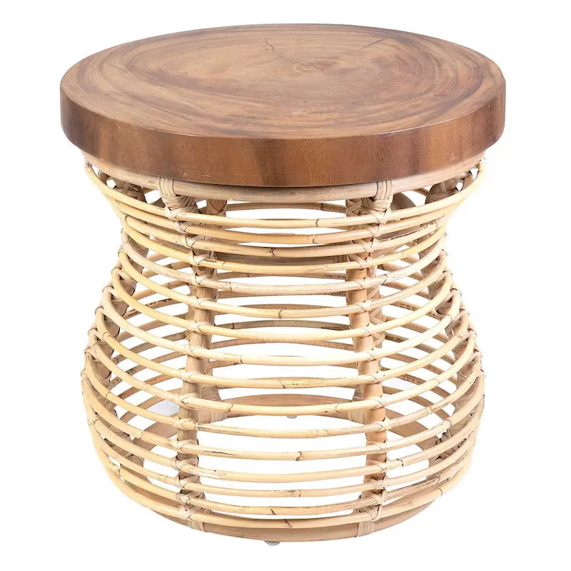 Tavolino con struttura in rattan e piano in legno massello di