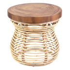 Tavolino con struttura in rattan e piano in legno massello di
