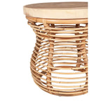 Tavolino con struttura in rattan e piano in legno massello di