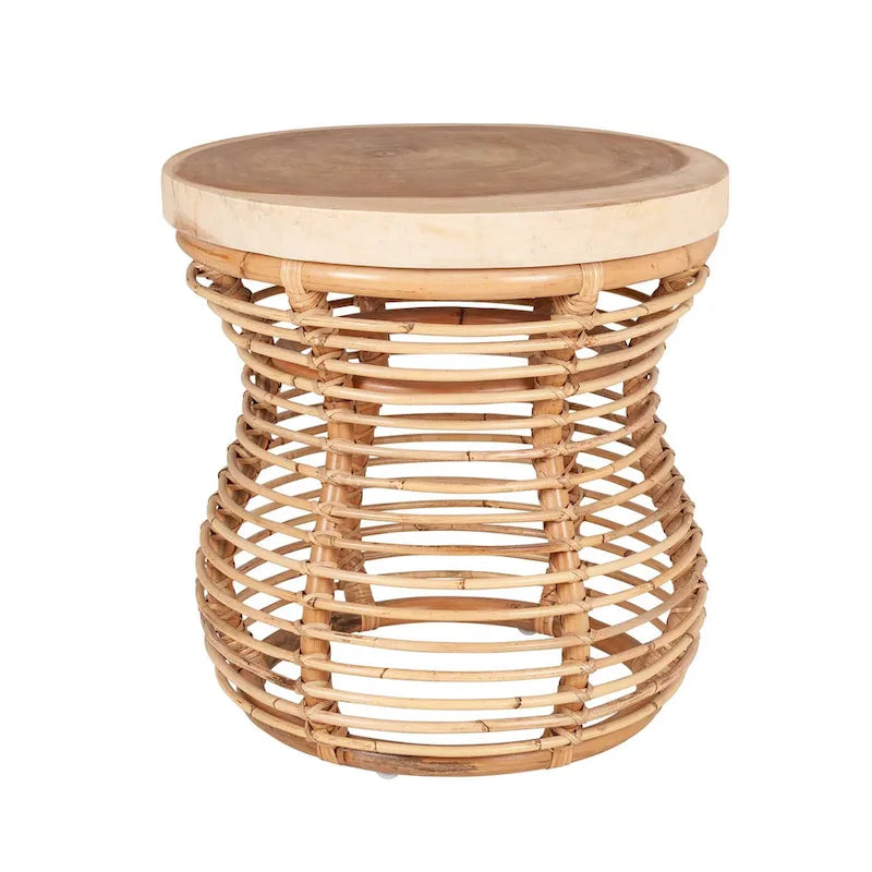 Tavolino con struttura in rattan e piano in legno massello di