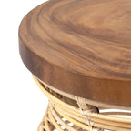 Tavolino con struttura in rattan e piano in legno massello di