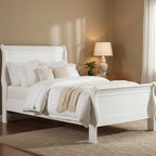 Vele Twin Size Bed with Panel Headboard, Sleigh Design, White Wood Finish