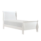 Letto singolo Vele con testiera a pannelli, design a slitta, finitura in legno bianco