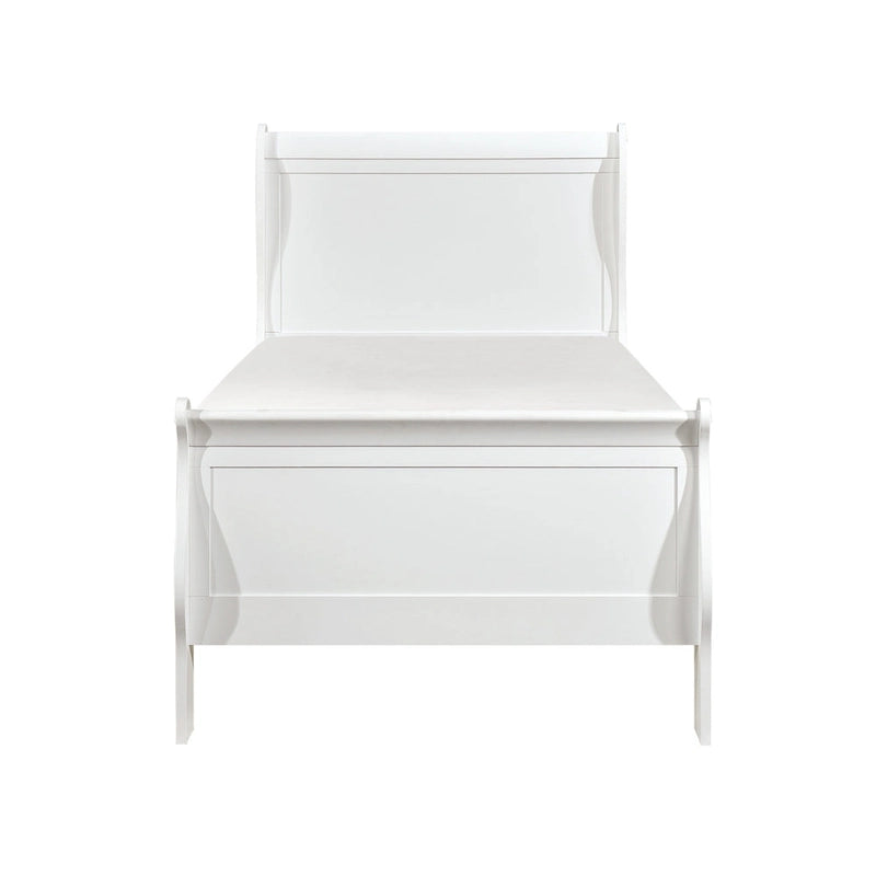 Letto singolo Vele con testiera a pannelli, design a slitta, finitura in legno bianco