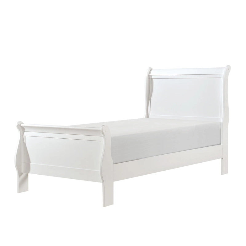 Letto singolo Vele con testiera a pannelli, design a slitta, finitura in legno bianco