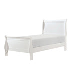 Letto singolo Vele con testiera a pannelli, design a slitta, finitura in legno bianco