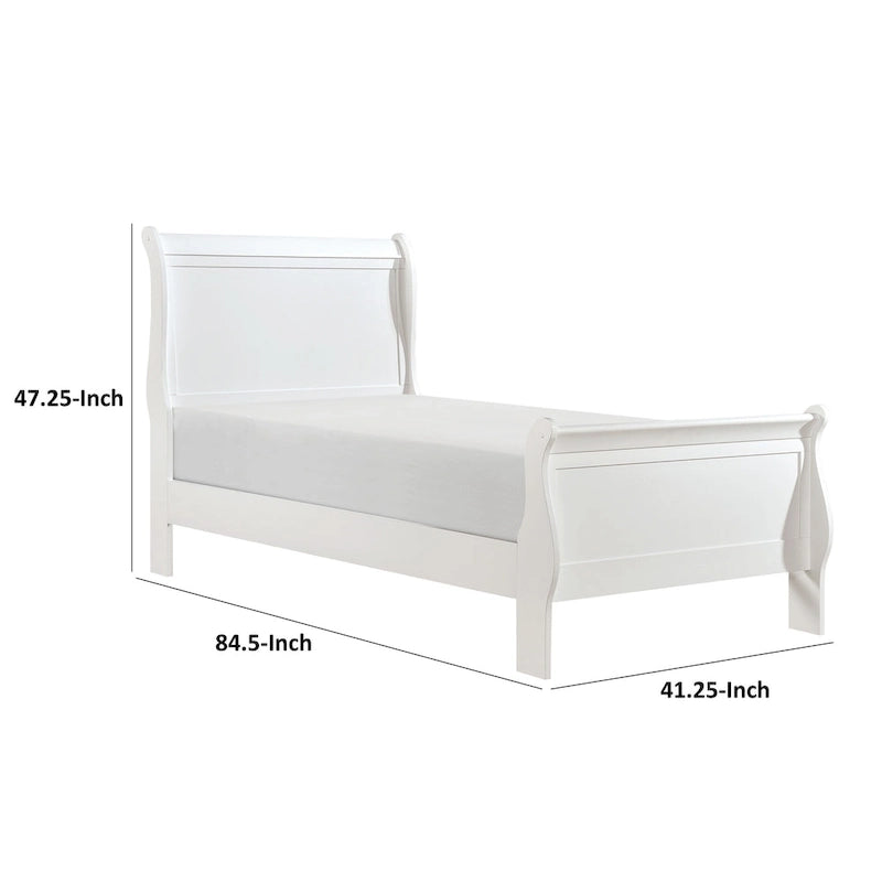 Letto singolo Vele con testiera a pannelli, design a slitta, finitura in legno bianco