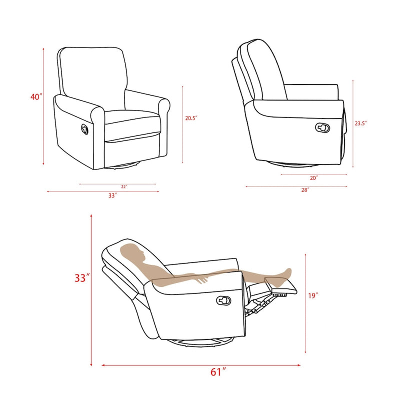 Poltrona reclinabile manuale girevole a 360 gradi Heido con funzione relax