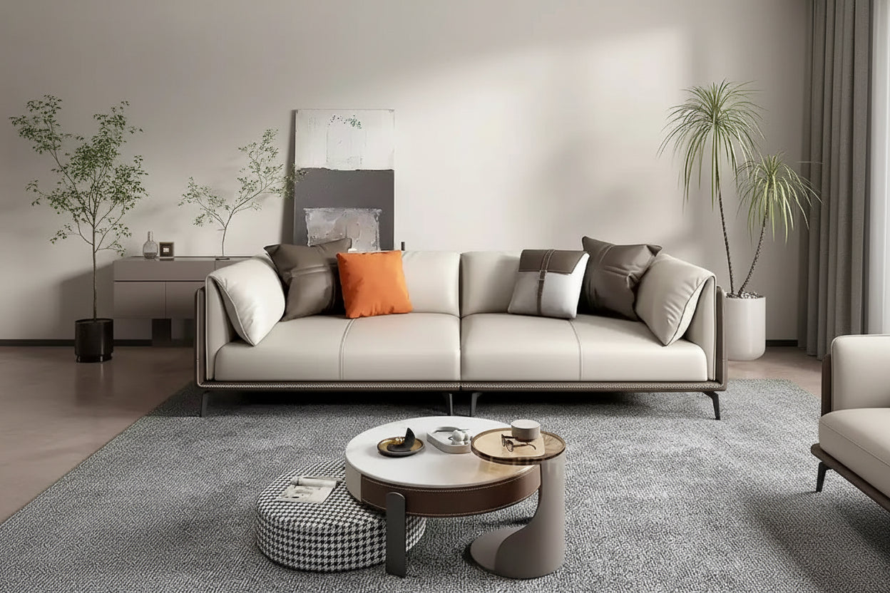 Faux Leather Pillow Top Arm Sofa with Reversible Cushions - two seat