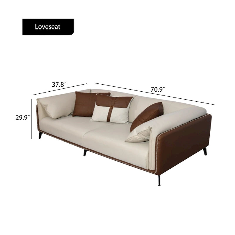 Divano due posti in similpelle marrone con cuscini reversibili
