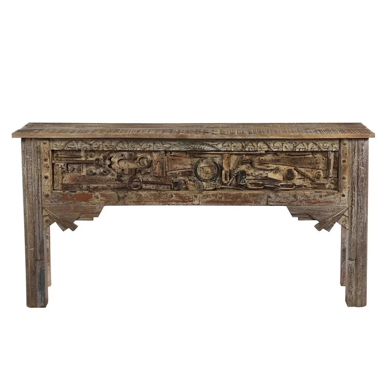 Consolle Tartaruga in Legno con Inserti Metallici