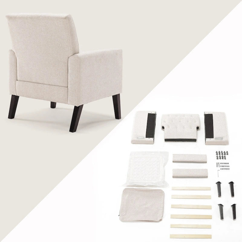 Poltrona accento in lino, comoda sedia da salotto con braccioli, poltrona imbottita con bottoni, poltrone moderne, set da 2