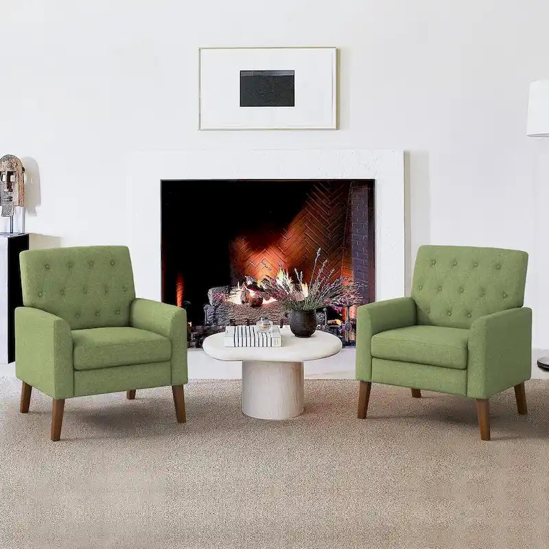 Poltrona accento in lino, comoda sedia da salotto con braccioli, poltrona imbottita con bottoni, poltrone moderne, set da 2