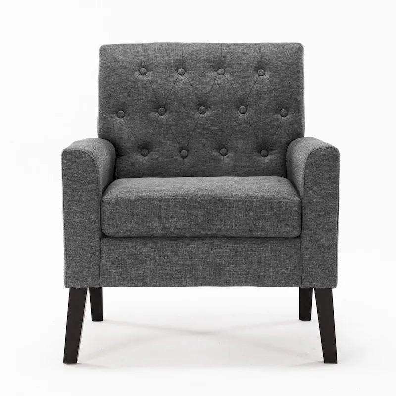 Poltrona accento in lino, comoda sedia da salotto con braccioli, poltrona imbottita con bottoni, poltrone moderne, set da 2