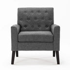 Poltrona accento in lino, comoda sedia da salotto con braccioli, poltrona imbottita con bottoni, poltrone moderne, set da 2