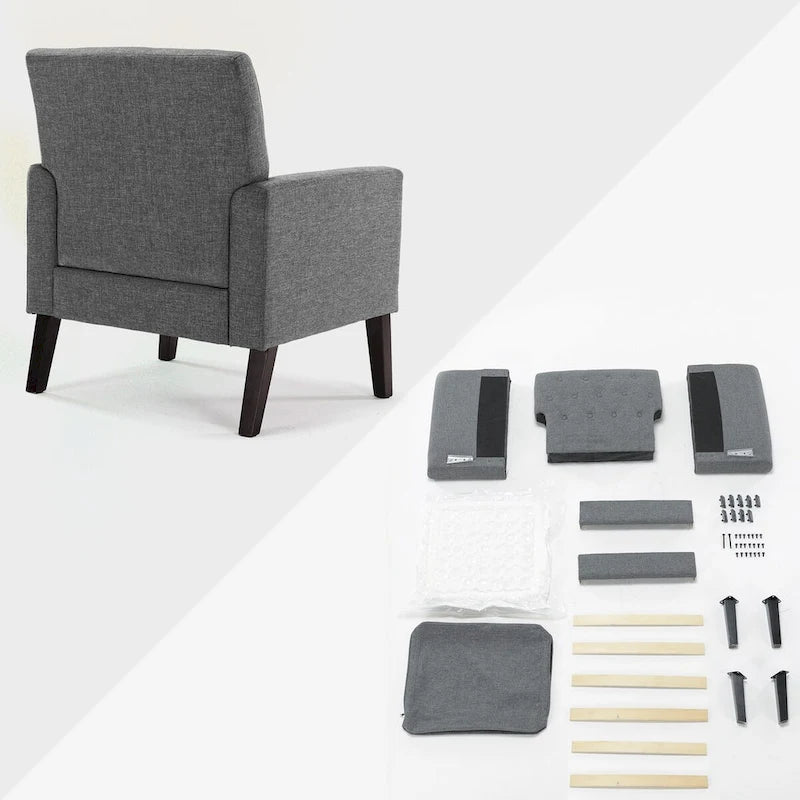 Poltrona accento in lino, comoda sedia da salotto con braccioli, poltrona imbottita con bottoni, poltrone moderne, set da 2