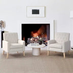 Poltrona accento in lino, comoda sedia da salotto con braccioli, poltrona imbottita con bottoni, poltrone moderne, set da 2