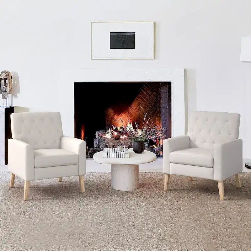 Poltrona accento in lino, comoda sedia da salotto con braccioli, poltrona imbottita con bottoni, poltrone moderne, set da 2