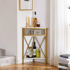 Javlergo Corner Table with Drawer and Storage Shelf, Triangle Freestanding Floor Cabinet for Kitchen, Living Room and Bedroom