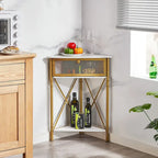 Tavolino angolare triangolare con 3 ripiani e struttura in metallo – Marrone rustico / Bianco-oro / Grigio