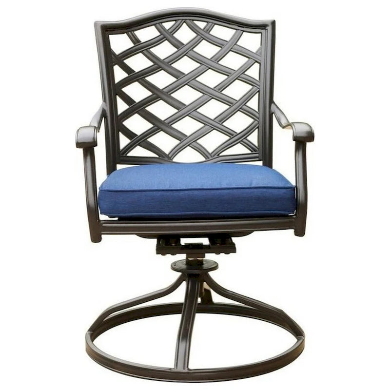 Sedia da pranzo girevole da esterno Wynn da 25 pollici moderna con cuscino, set da 2, blu