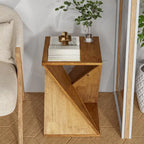 COZAYH Tavolino da Salotto in Legno Massello Quadrato, Tavolino Laterale Rustico con Motivo Intrecciato, Legno Naturale, Nero