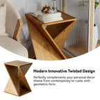 COZAYH Tavolino da Salotto in Legno Massello Quadrato, Tavolino Laterale Rustico con Motivo Intrecciato, Legno Naturale, Nero