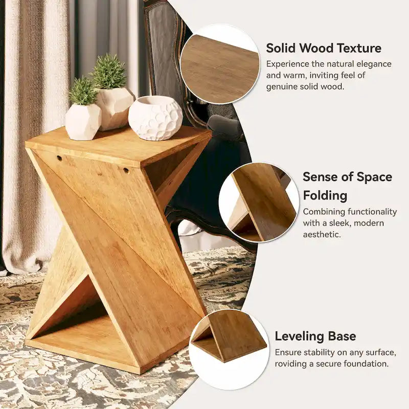 COZAYH Tavolino da Salotto in Legno Massello Quadrato, Tavolino Laterale Rustico con Motivo Intrecciato, Legno Naturale, Nero
