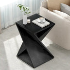 COZAYH Tavolino da Salotto in Legno Massello Quadrato, Tavolino Laterale Rustico con Motivo Intrecciato, Legno Naturale, Nero