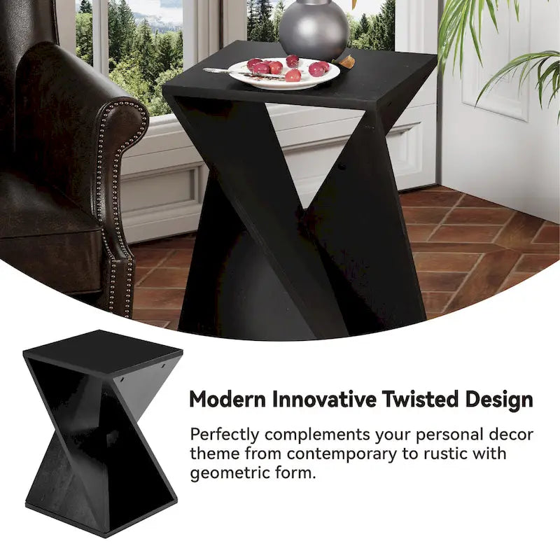 COZAYH Tavolino da Salotto in Legno Massello Quadrato, Tavolino Laterale Rustico con Motivo Intrecciato, Legno Naturale, Nero