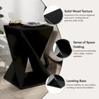 COZAYH Tavolino da Salotto in Legno Massello Quadrato, Tavolino Laterale Rustico con Motivo Intrecciato, Legno Naturale, Nero