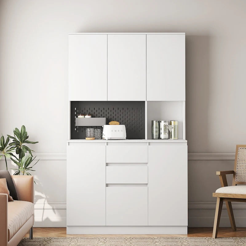 74Mobiletto da cucina con stazione di ricarica, Credenza autoportante con cassetti, con supporto per microonde
