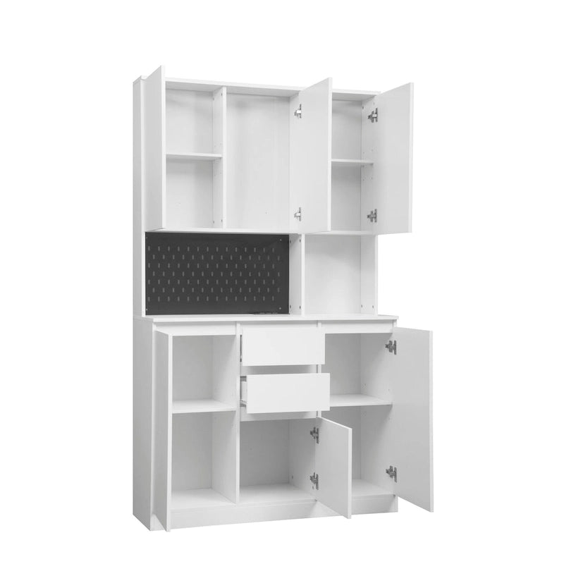 74Mobiletto da cucina con stazione di ricarica, Credenza autoportante con cassetti, con supporto per microonde