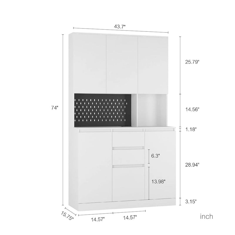 74Mobiletto da cucina con stazione di ricarica, Credenza autoportante con cassetti, con supporto per microonde